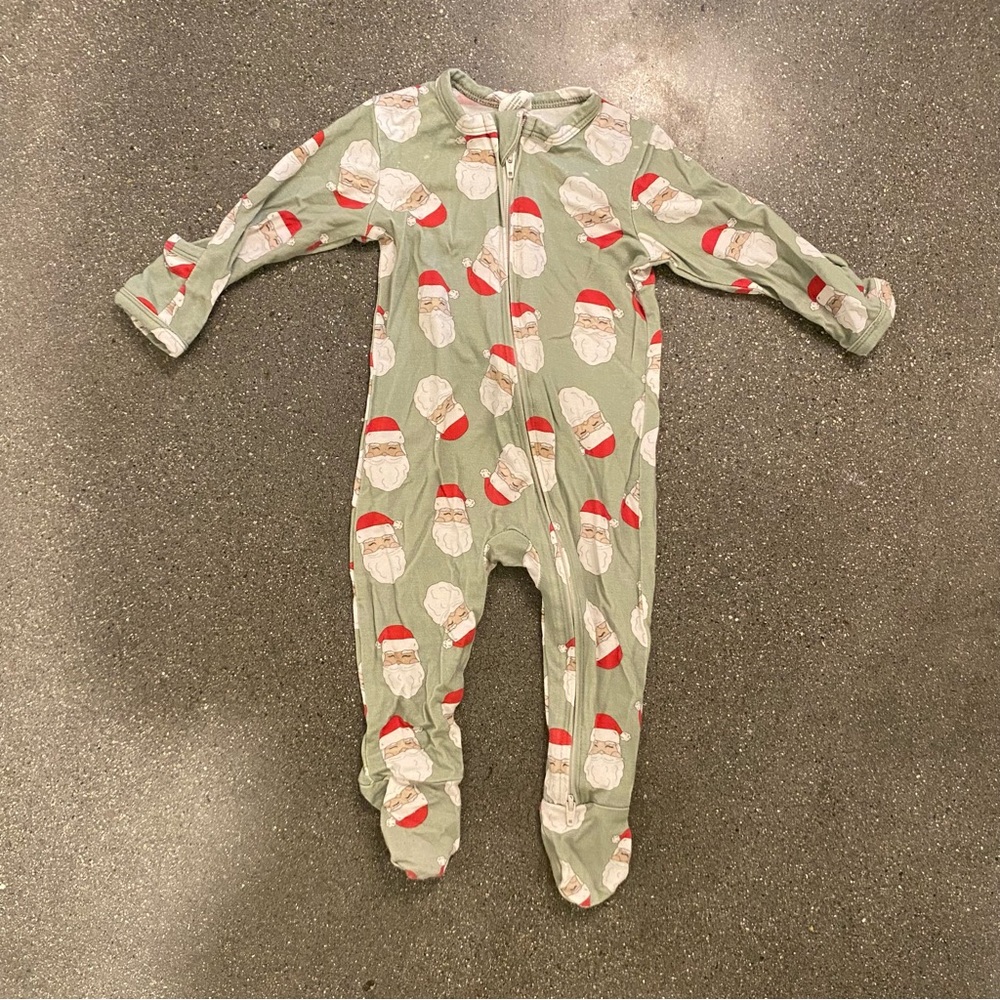 Larkspur Baby 3-6 months Santa Bamboo Pajama Zippy‎ Bamboo Green Christmas